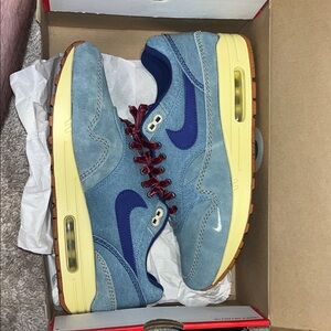 Blue and Yellow Sneakers with Red Accents